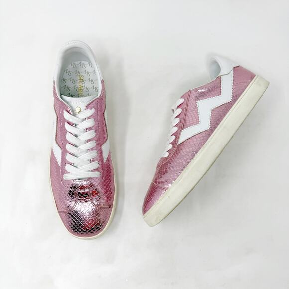 [Stuart Weitzman] Daryl Pink Metallic Snake Embossed Leather Sneakers Size 8.5 - Picture 3 of 12